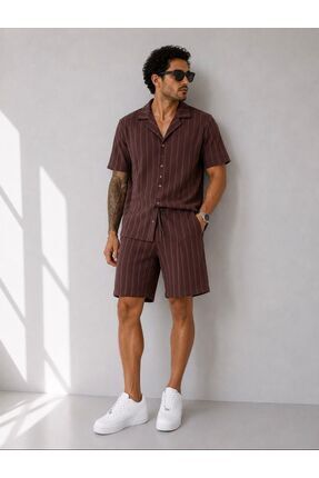 sepetx Relax Fit Minimal Çizgili Yazlık Modern Erkek Gömlek Şortlu Takım Şık ...