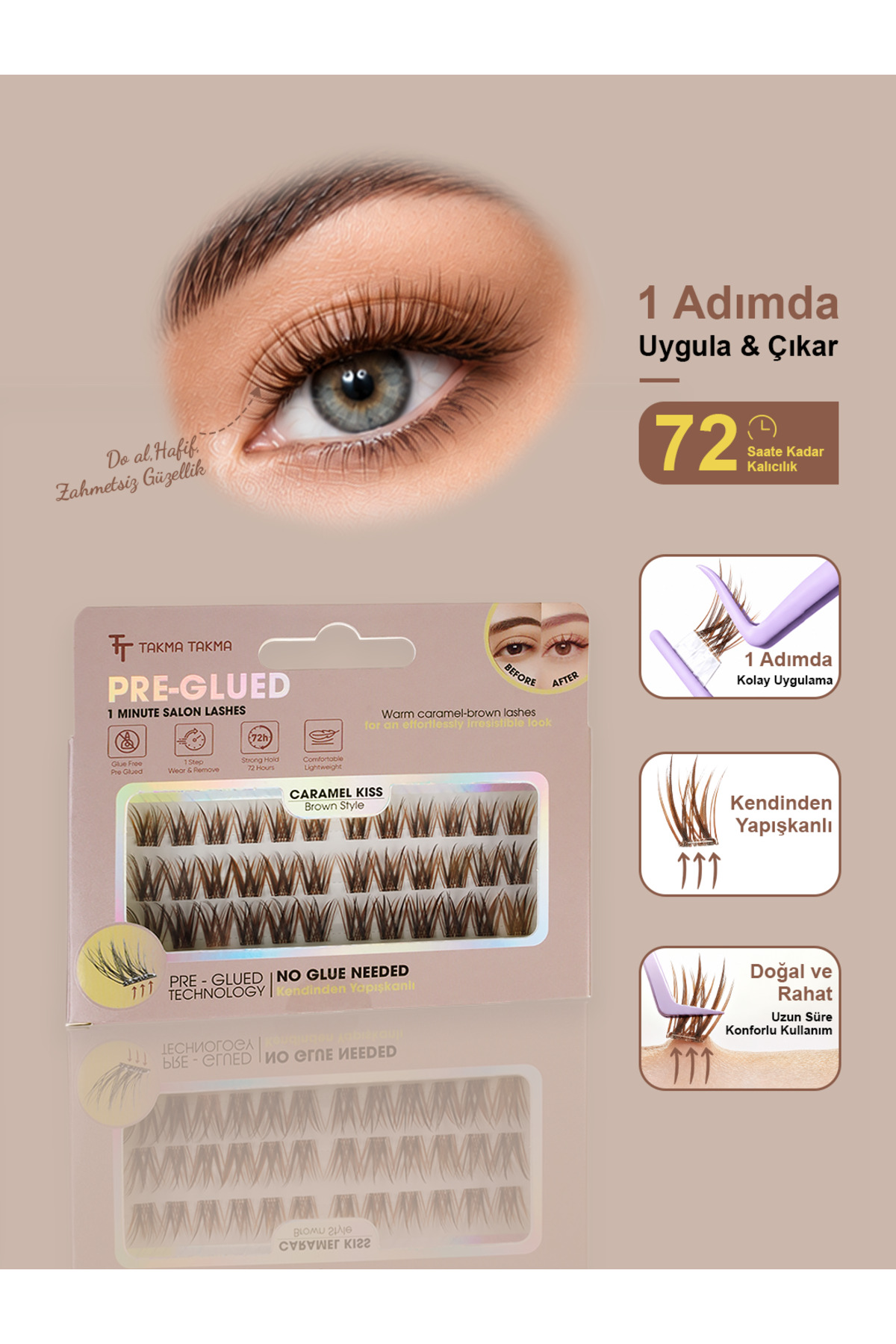 Takma Takma Takma Kirpik Kendinden Yapışkanlı Brown Style – Caramel Kiss - RG3BR0001 Kahverengi