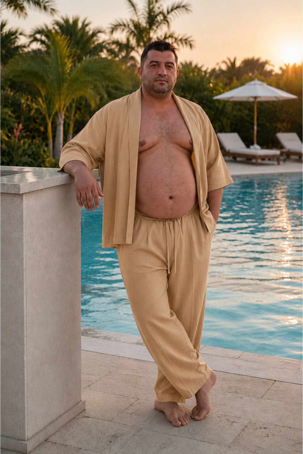 RELAXL Battal Boy Uzun Paça %100 Pamuk Düşük Ağ Bej Oversize Pantolon Erkek 2XS-10XL görsel 2