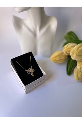 MY JEWELLERY -Çiçek Demeti Figürlü Taşlı Kolye Özel Gün Hediyelik Kolye