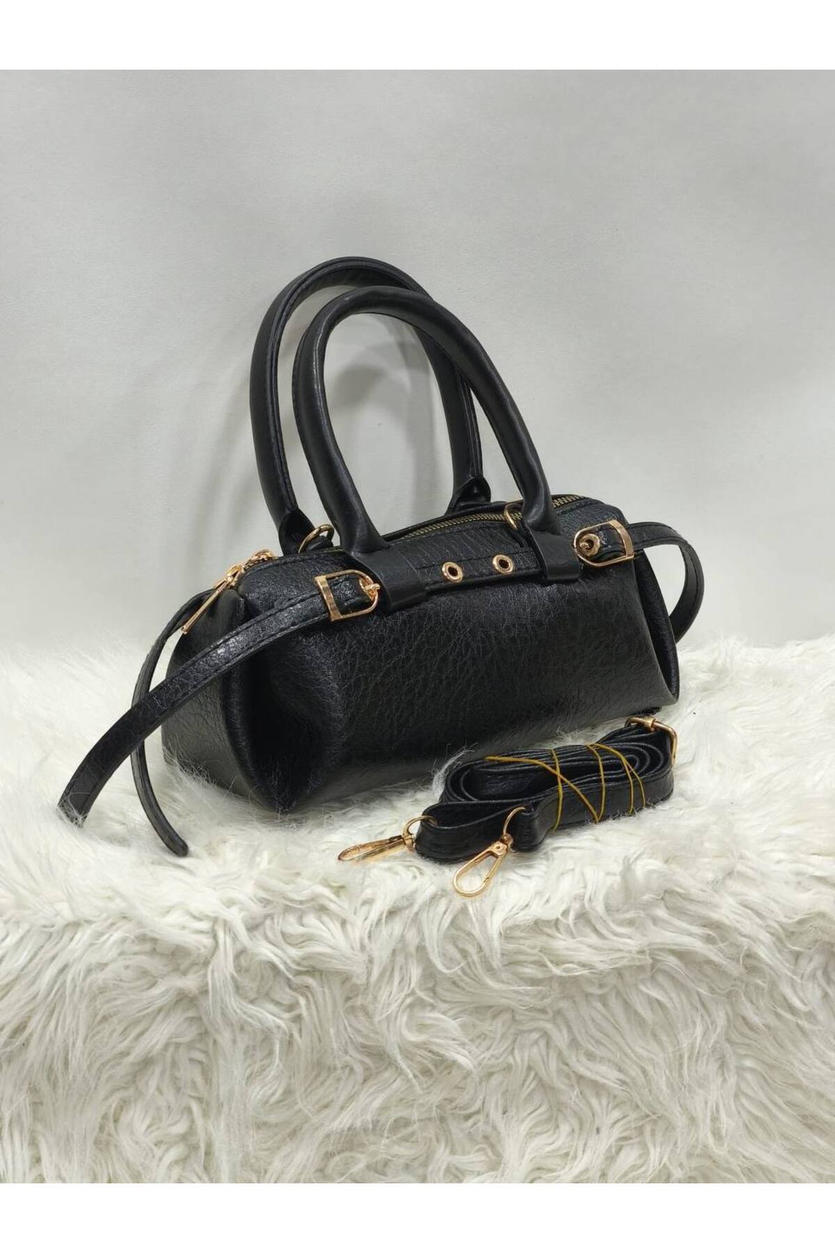 Women's Hand and Shoulder Bag with Long Cross Strap with Small Belt Detail (24cm*10cm)