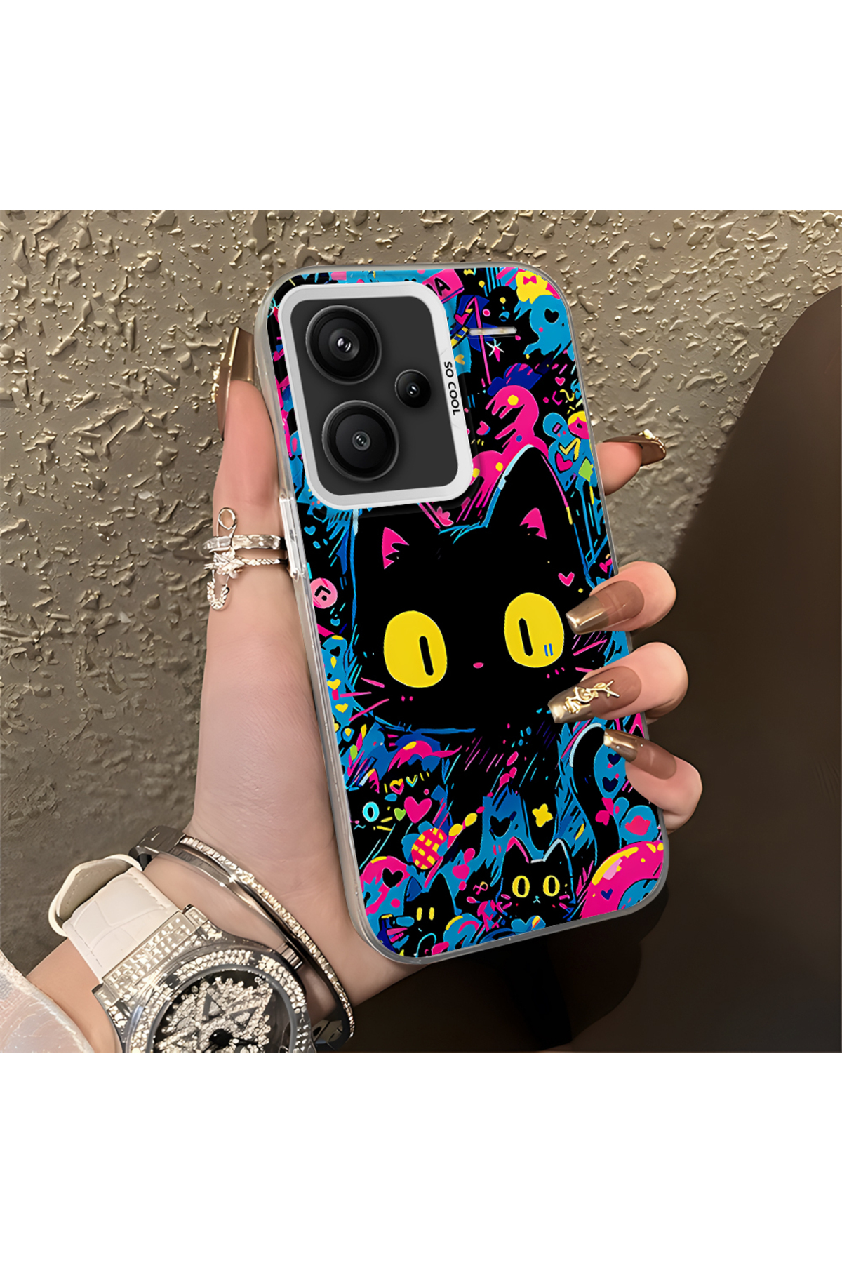 Redmi Note 13 Pro Plus 5G Compatible Silicone Edge Hard Back Case Couple Phone Case with Cat Pattern