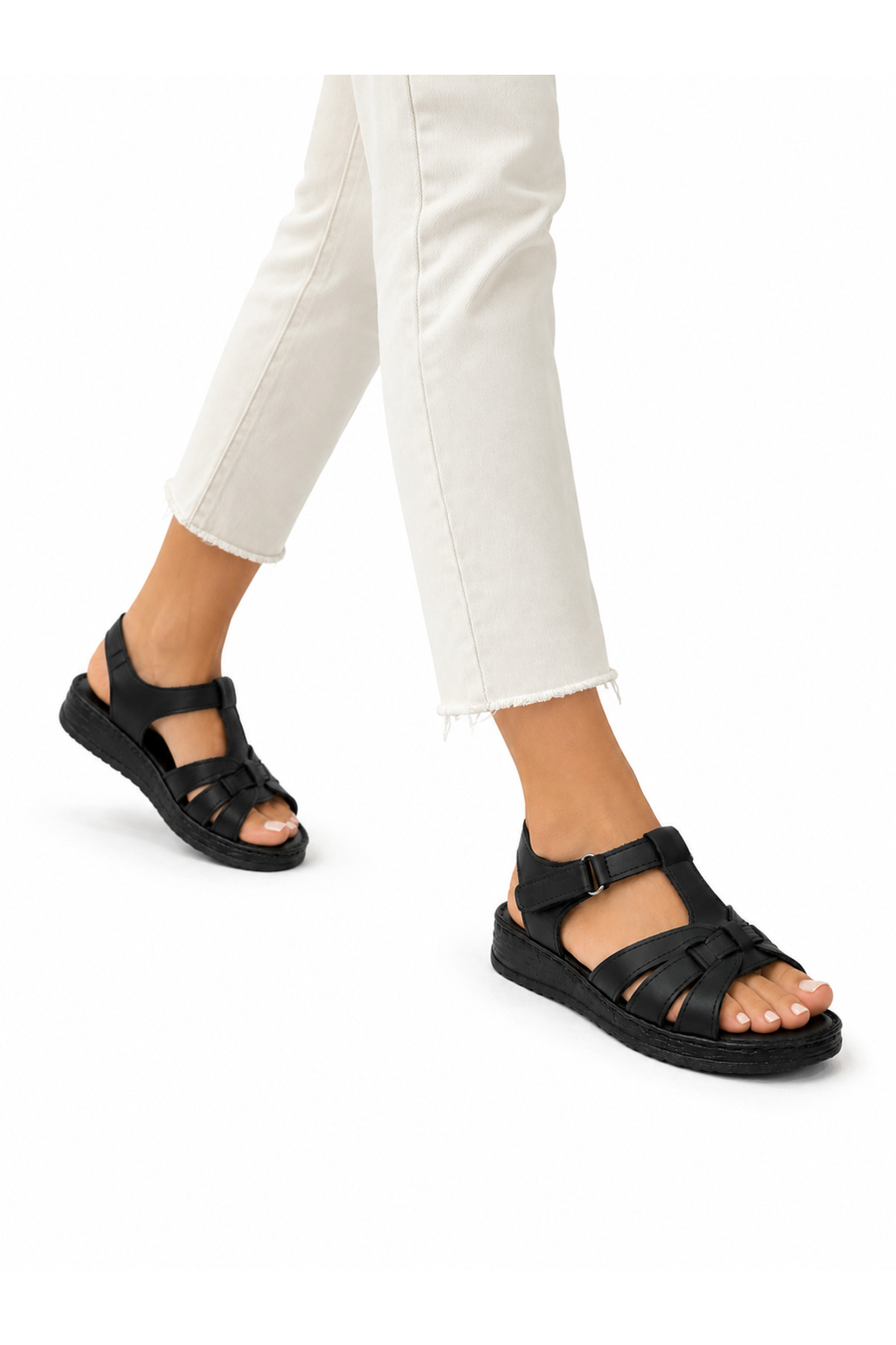 Cooka Shoes %100 Hakiki Deri Kadın Sandalet – Dolgu topuk - Anatomik Taban Günlük Rahat Kullanım – Siyah