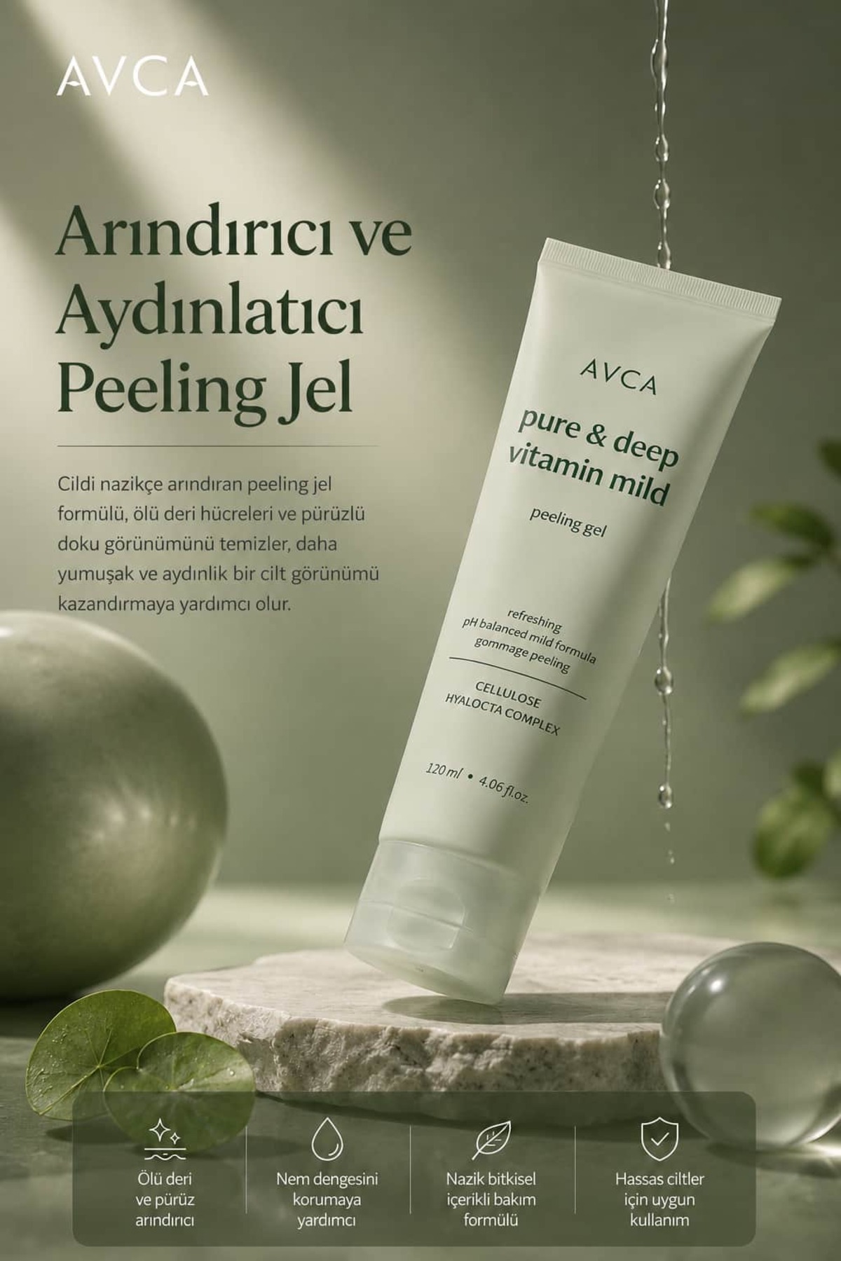 Hassas Ciltler İçin Arındırıcı Peeling Jel 120 ml - Ölü Deri Görünümüne Karşı Nazik Yüz Peelingi — AVC-PEEL-VIT-120 — تصویر 3 از 8