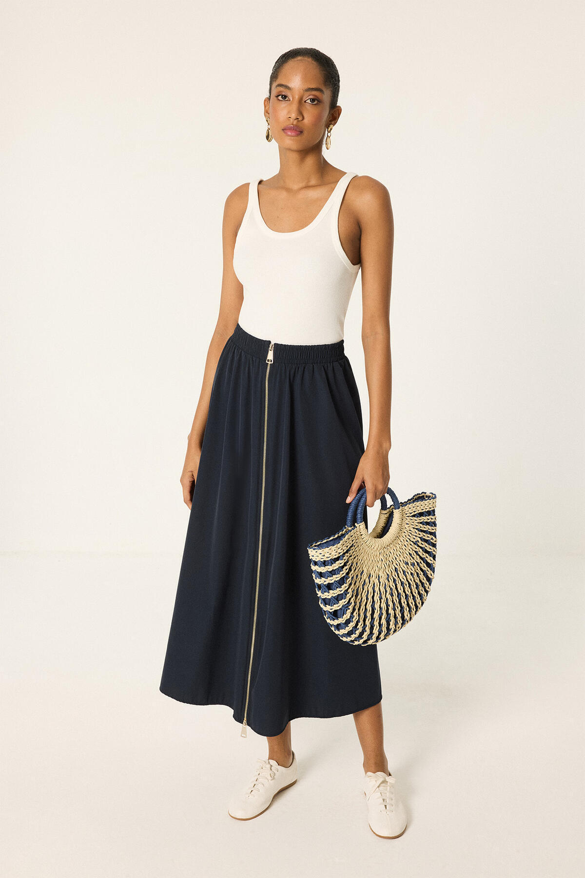 Touche Prive Elastic Waist Zipper Detail Skirt- Trendyol