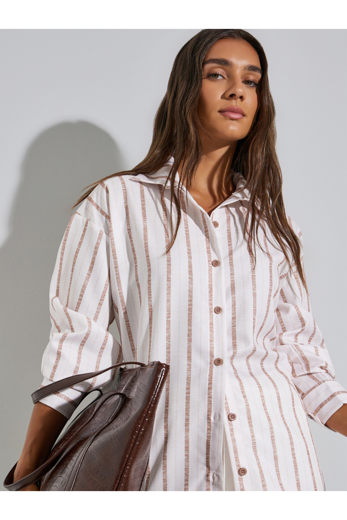 Styli Pink Striped Long Sleeve Oversized Shirt