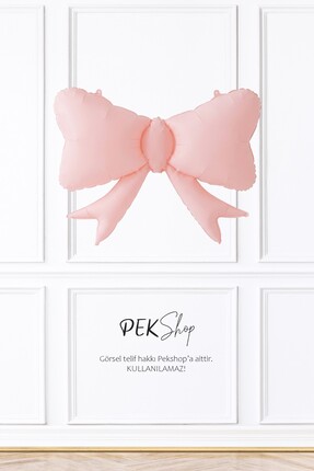 PEKSHOP Pastel Pembe Fiyonk Folyo Balon 60x80 Pembe Fiyonk Kurdele Folyo Balon