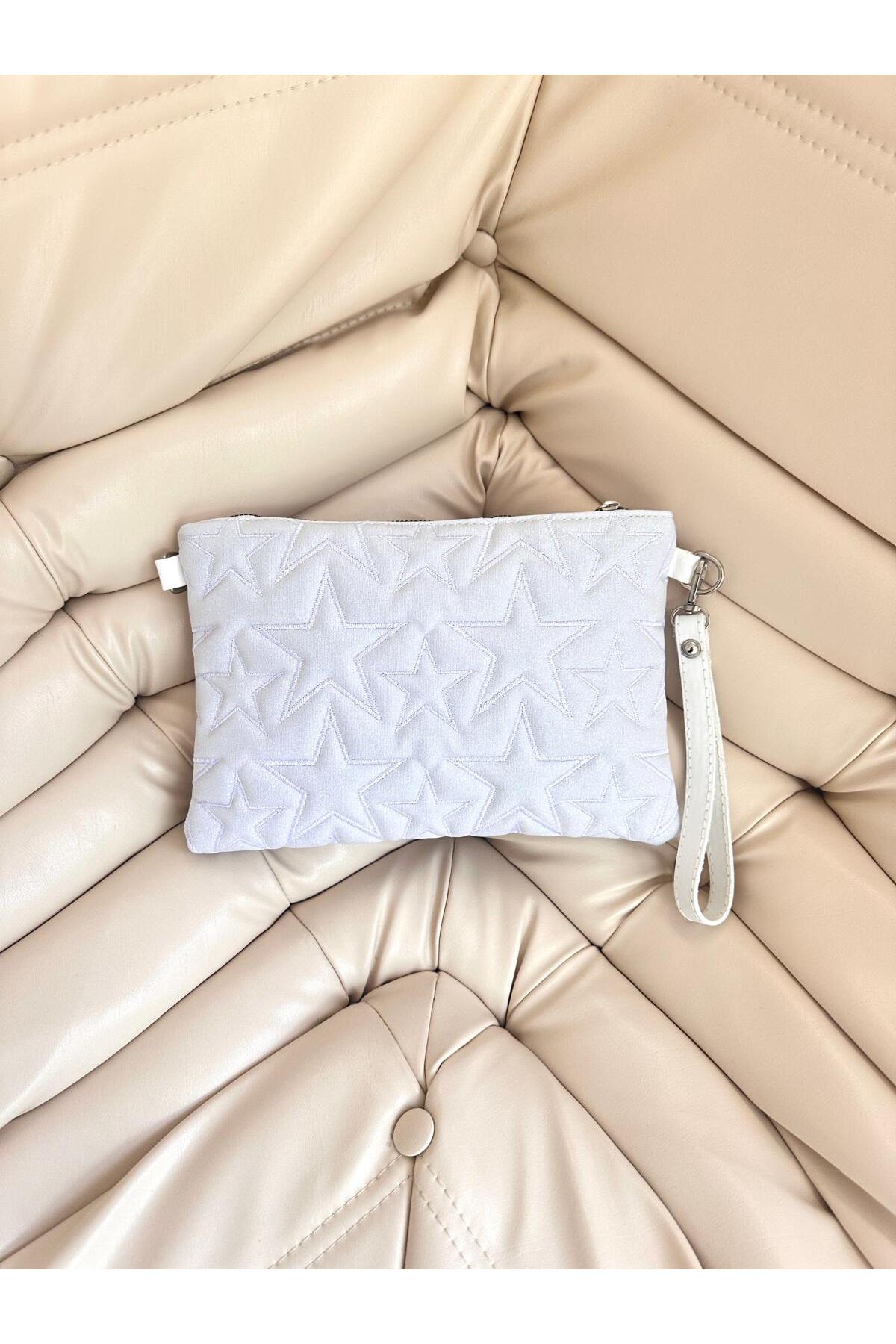 Stitched Clutch Star Women's Star Crossbody Bag Silvery White
