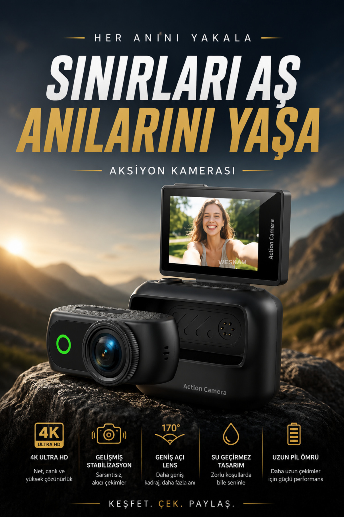 Professional 4K Action Camera Double Flip Moving Screen Magnetic Apparatus Vlog Travel Camera