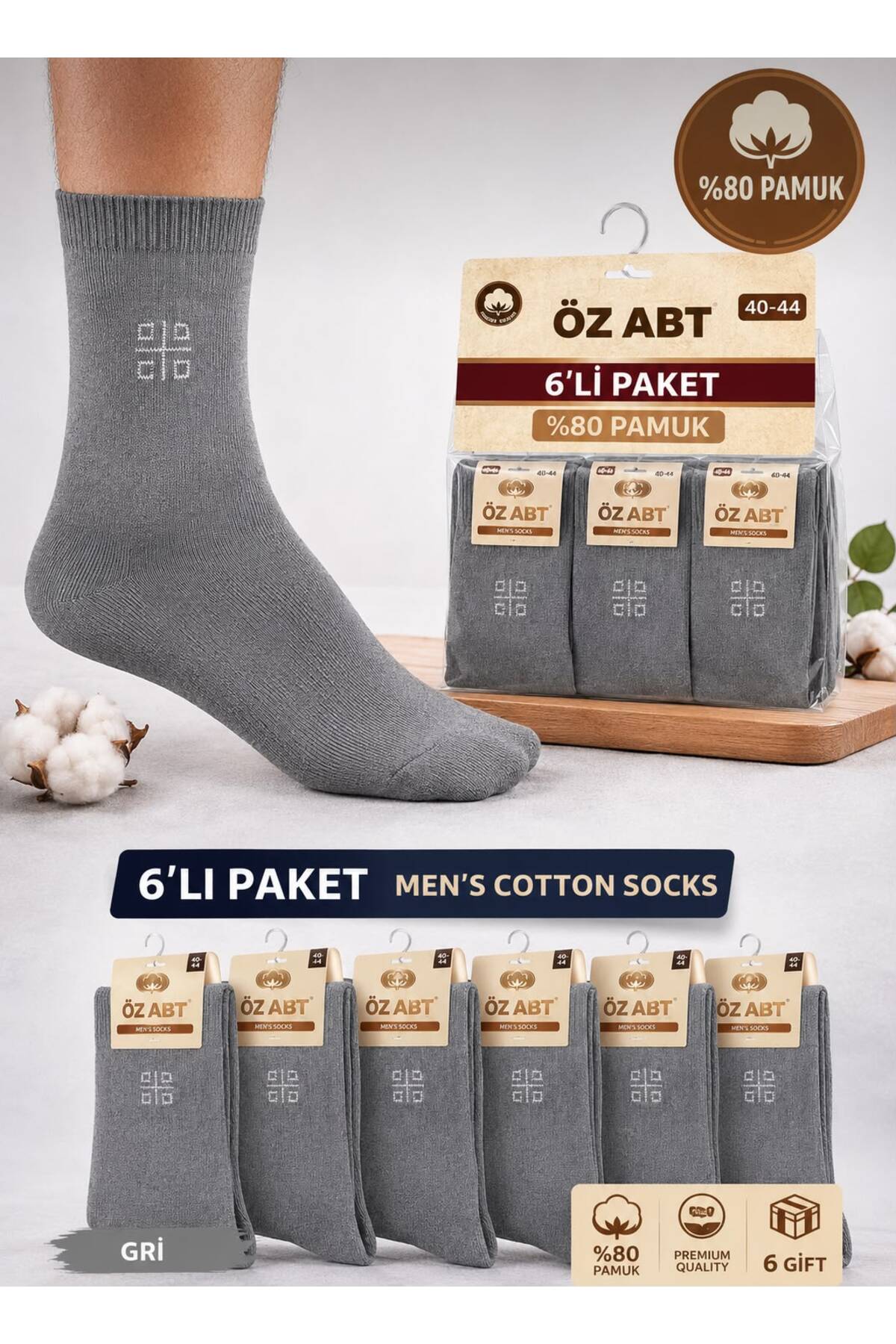 ÖZ ABT Erkek Çorap 6’lı Paket %80 Pamuk(indigo)