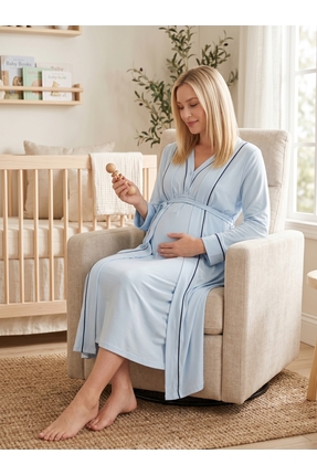 Lohusa Homewear Yeni Sezon Mavi Yazlık Kısa Kollu Özel Tasarım Biyeli Emzirme...