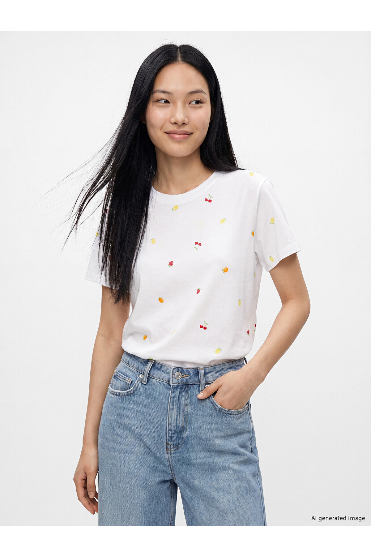LC Waikiki Nevavm Fruit Printed 100% Cotton Women's T-Shirt with a Difference