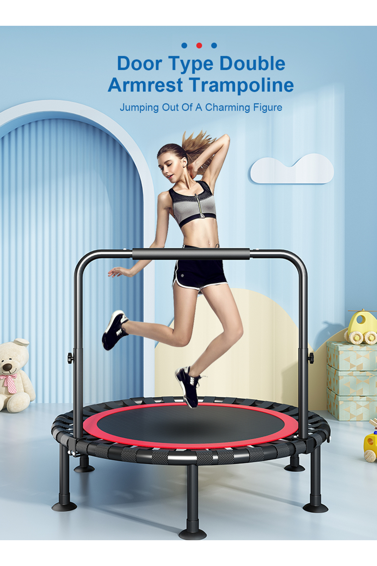 Jump4Fun Mini Trampoline Fitness – Pliable, Double Barre, Diamètre 92 Ou 122 Cm, Poids Jusqu’à 100 Kg, Structure En Acier Galvanisé