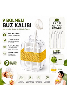 Pixue 9 Buz Hazneli Sızdırmaz Gurme İçecek & Buzluk Şişesi 5 Cam Pipet Hediyeli