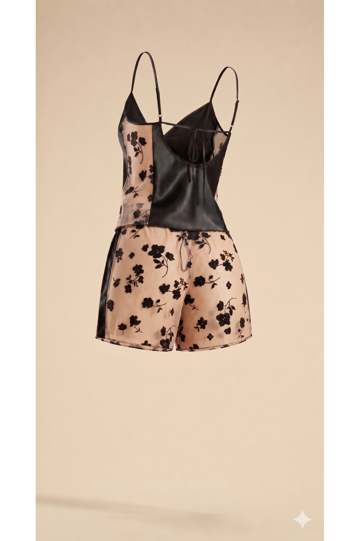 my cherie Çiçek Flok Baskılı Saten Pijama Şort Takım görsel 4