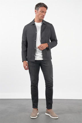 İmza Füme Berberi Yaka Slim Fit Esnek Mont 1007260154
