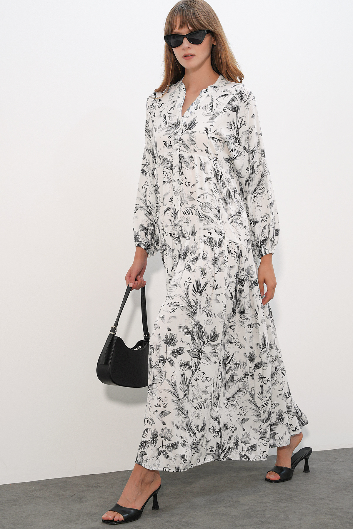Bigdart Women's Patterned Long Hijab Dress 2585 - White