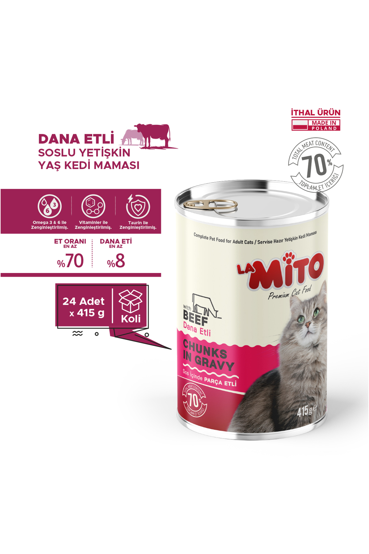 LaMito La Mito Soslu Dana Etli Yaş Kedi Maması 415gr x 24 Adet
