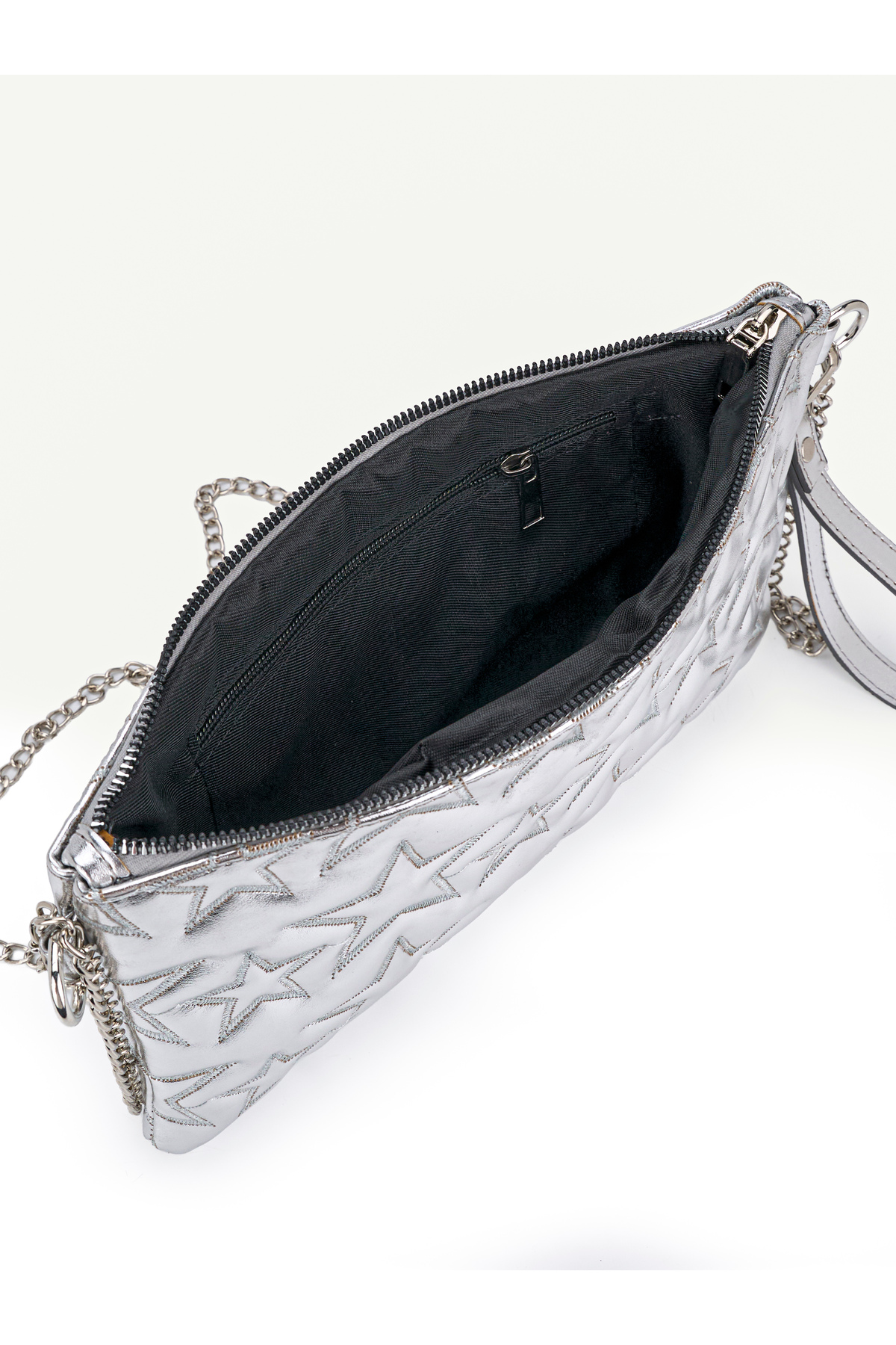 Kadın Yıldız Nakış İşlemeli Portföy El Çantası Bilek Askılı Saten Astarlı Clutch Çanta
