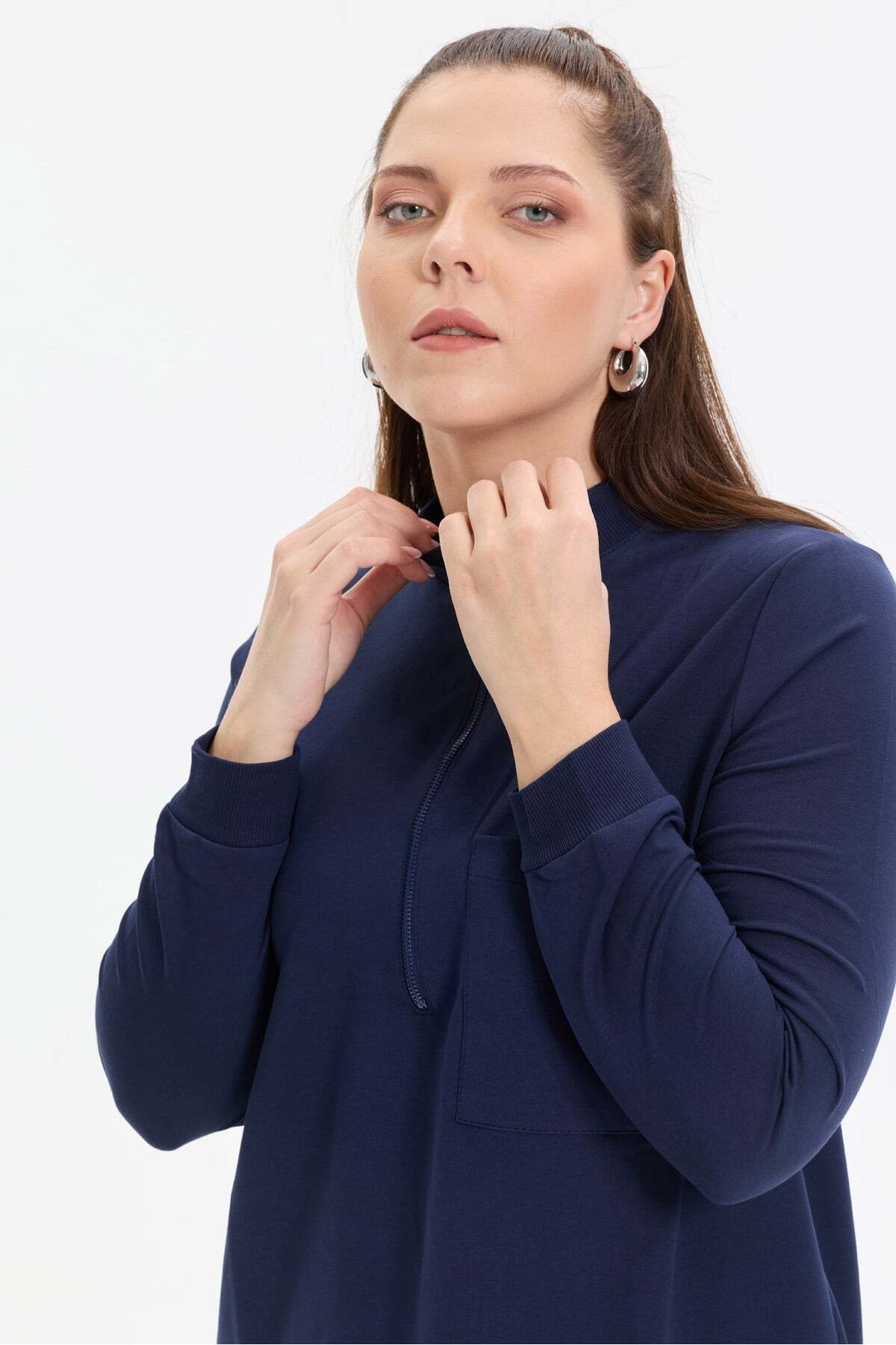 KADO OUTLET İki İplik Dik Yaka Fermuarlı Tek Cepli Tunik görsel 5