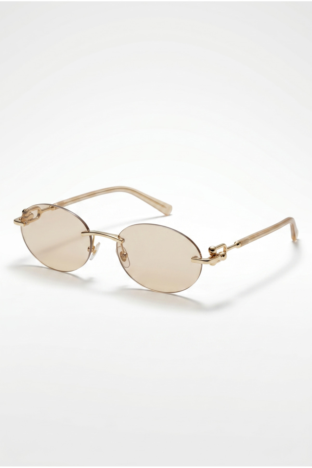 Houseofeyeris ELVA Çerçevesiz Oval Bej Camlı Gold Detaylı Minimal Unisex Güneş Gözlüğü görsel 5