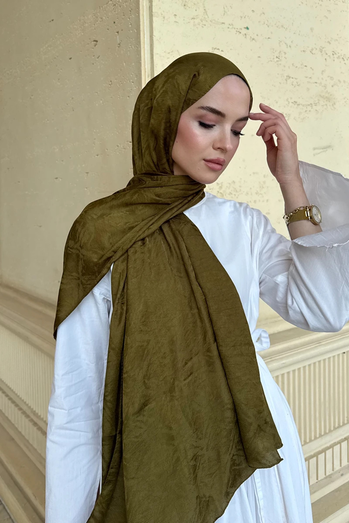 Madame Polo Premium Glow Jakar Şal Dama - Yağ Yeşili görsel 4