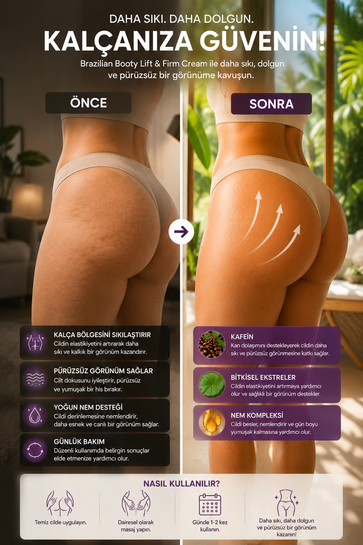 Brazilian Booty Lift & Firm Cream – Kalça Bölgesi İçin Sıkılaştırıcı ve Dolgun Görünüm Destekleyici Nemlendirici Vücut Bakım Kremi — hwc44 — تصویر 2 از 8