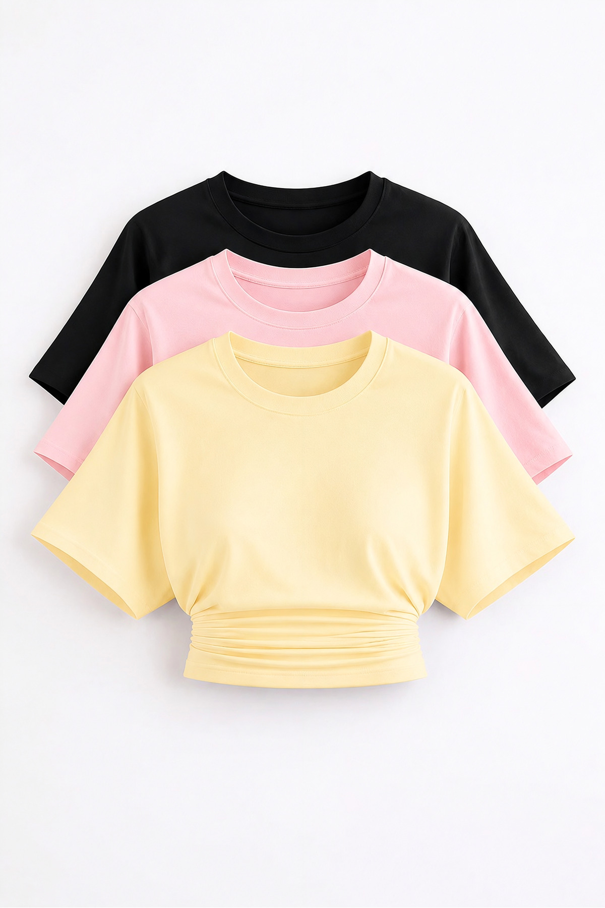 Women's Bat Sleeve Basic Slim 95% Cotton 3-Piece Crop Blouse