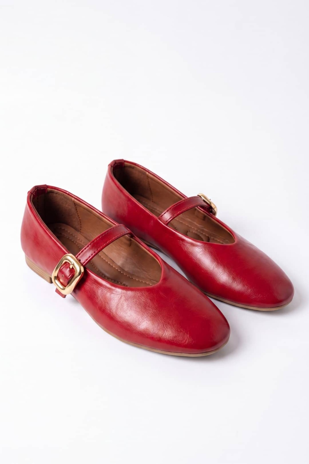 NAVİSHOES Kırmızı Kadın Tokalı Lastikli Kolay Giyilen Yazlık Çeyiz Bohça Babet B71SNAV görsel 5