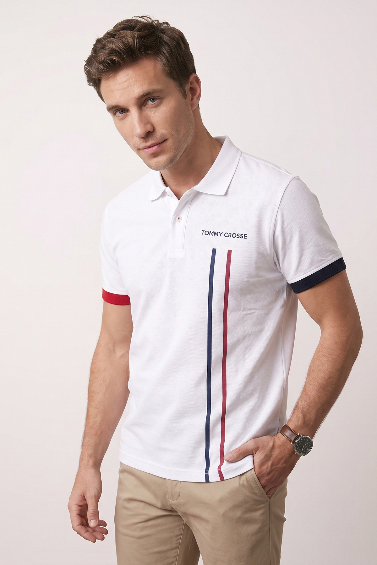 Tommy Crosse Men's Regular Line Detailed 100% Cotton Polo Collar Tshirt