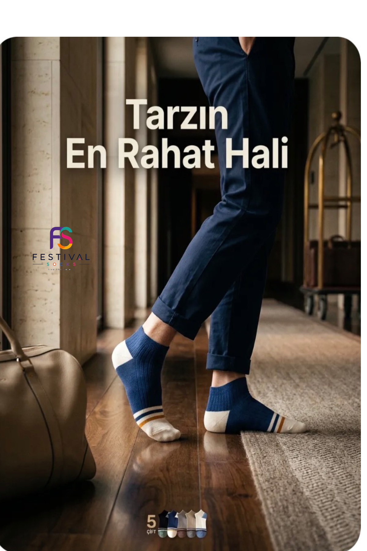 Festival Socks Erkek Patik Çorap 5'li Set Pamuklu Nefes Alan Esnek Günlük Sneaker Çorap 40-44 görsel 2