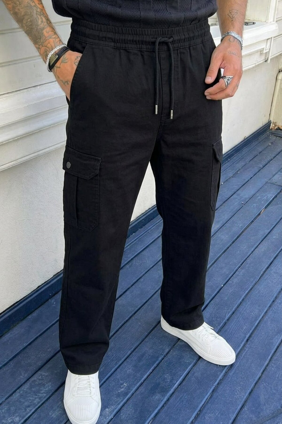 DAMGA JEANS Erkek Kargo Cepli 3 Lü Bol Keten Pantolon görsel 6