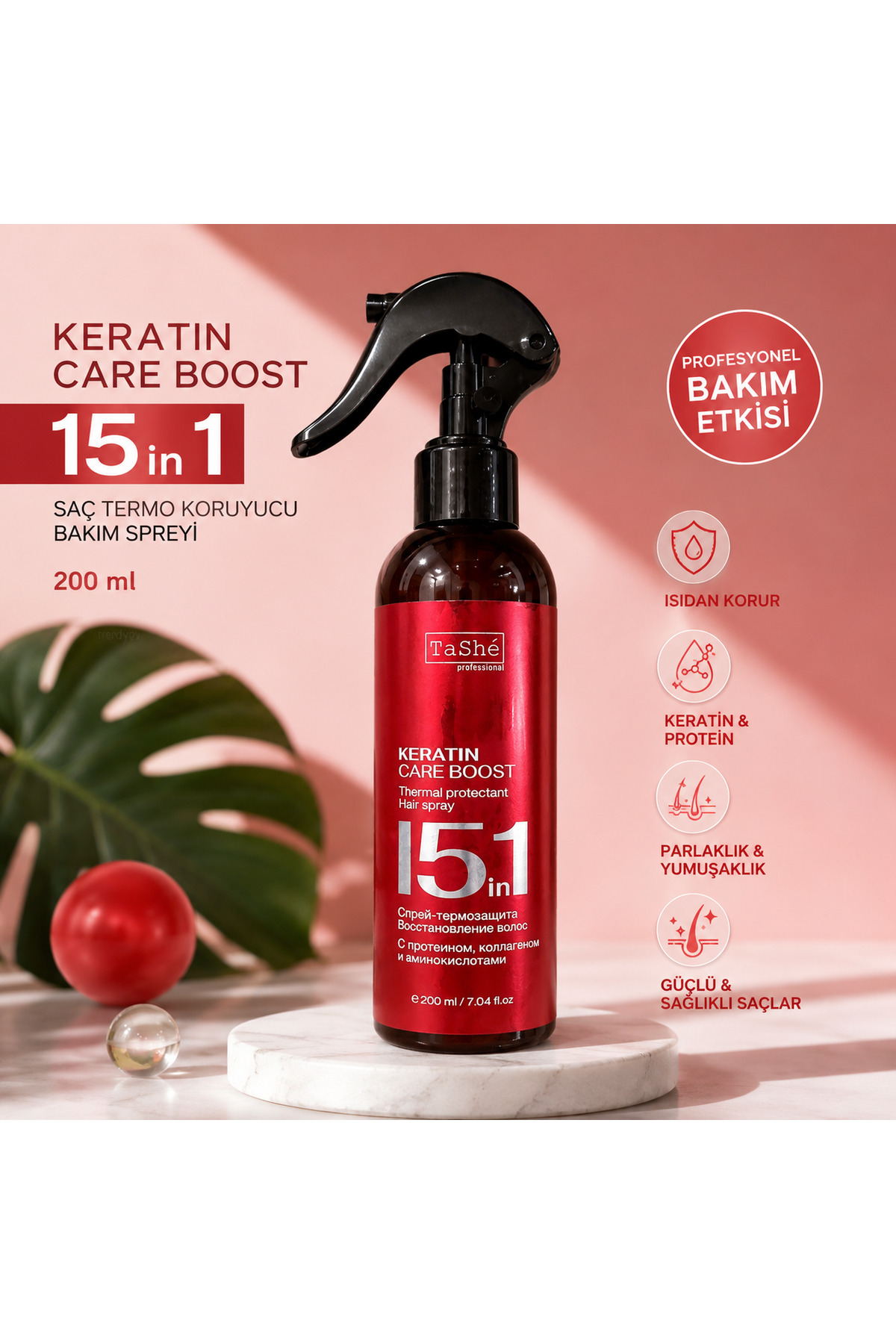 TaShé Professional Keratin Care Boost 15 in 1 Isı Koruyucu Saç Bakım Spreyi 200 ml — Tashe001 — تصویر 2 از 4
