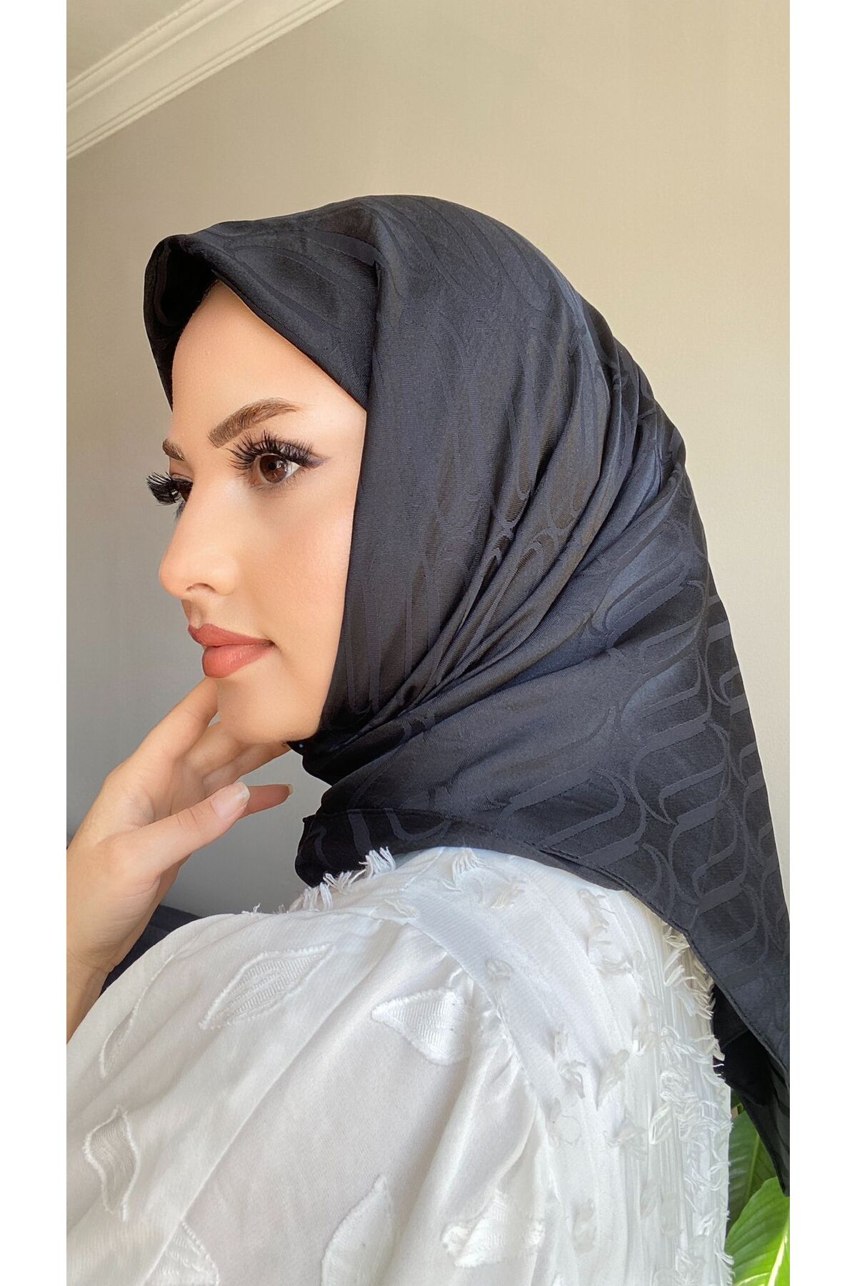 CUOCA LOUNGE Nota Desen Siyah Ayrobin Pamuk Eşarp görsel 2