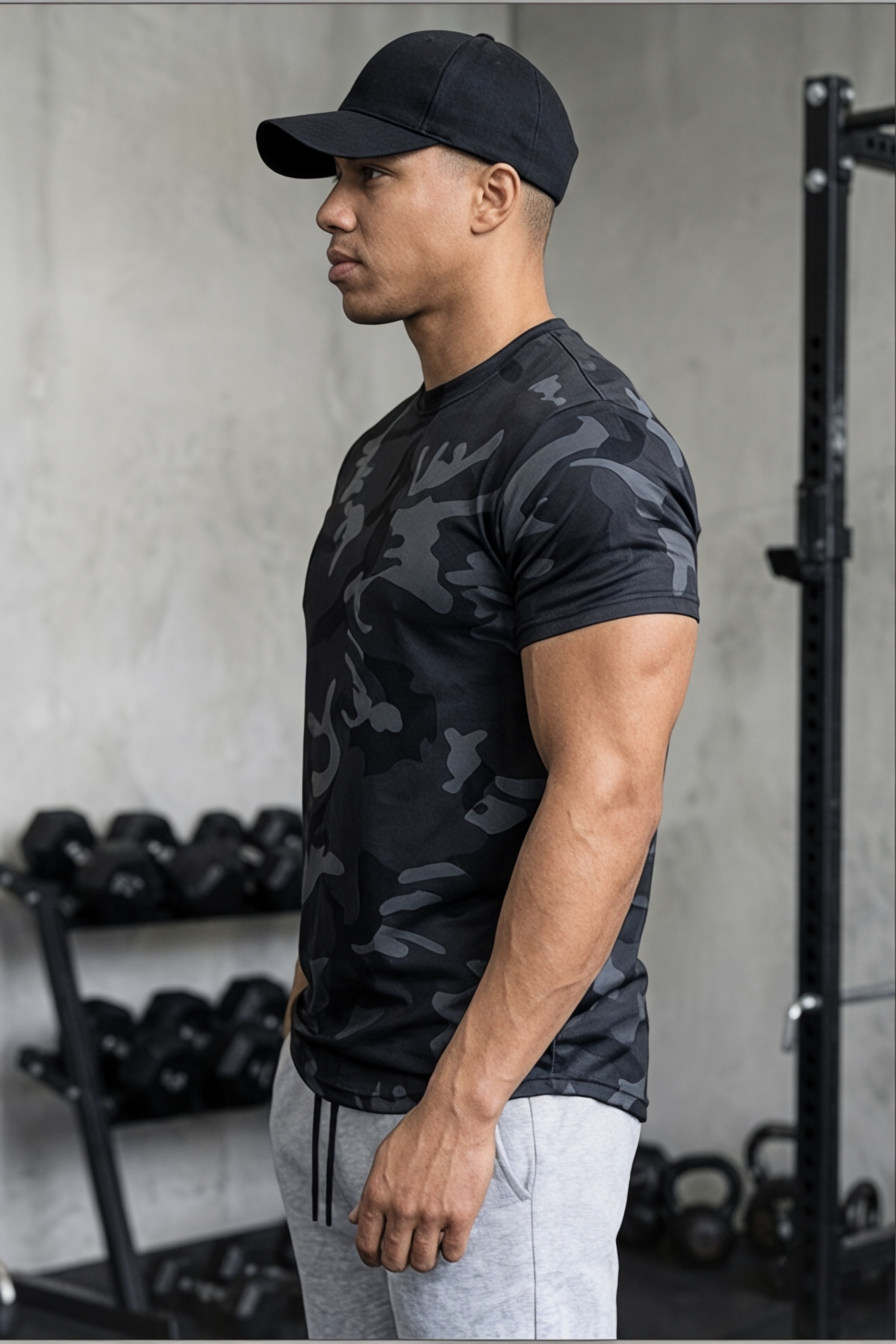 SERABLANKA Erkek Nem Emici Hızlı Kuruma Atletik Teknik Kamuflaj Desenli Spor T-shirt görsel 2