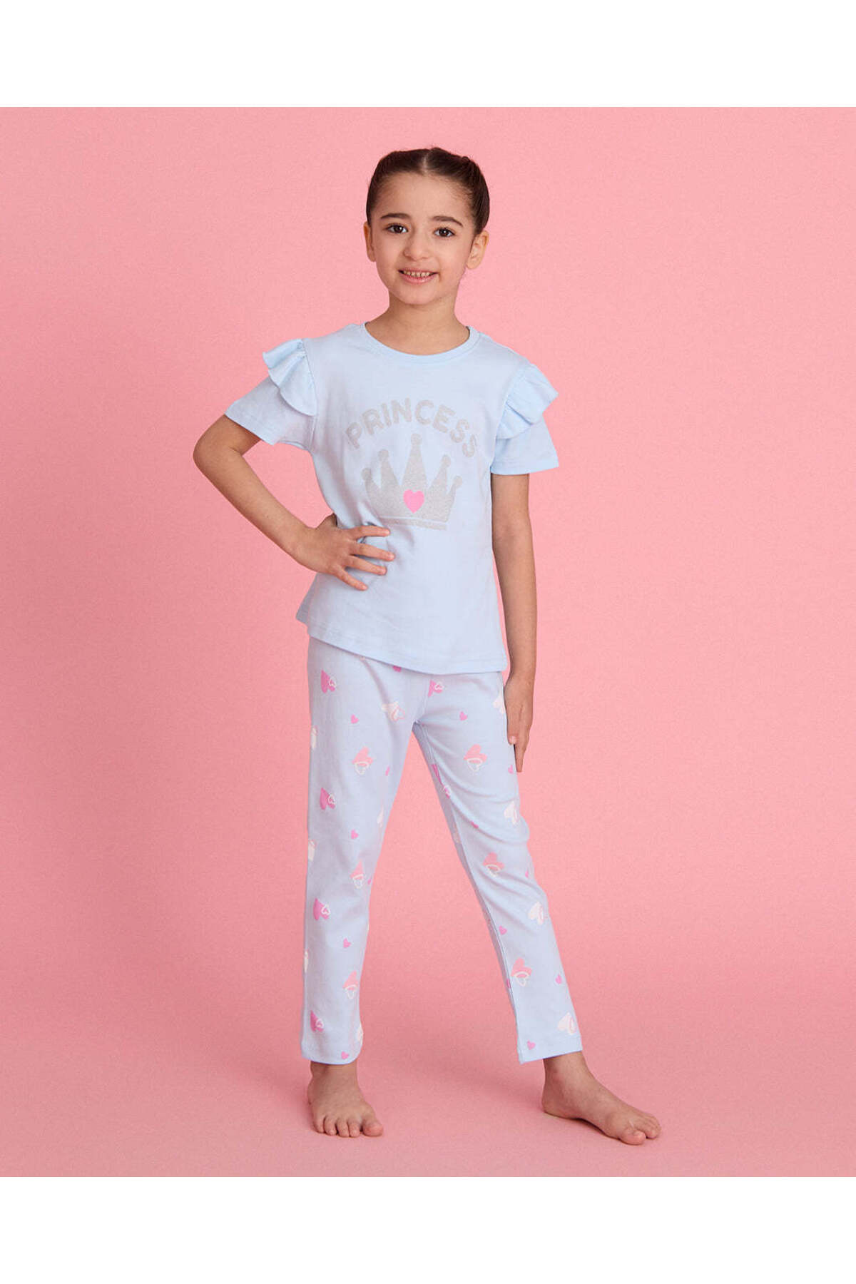 REDTAG Girls Blue Princess Print Pyjama Set