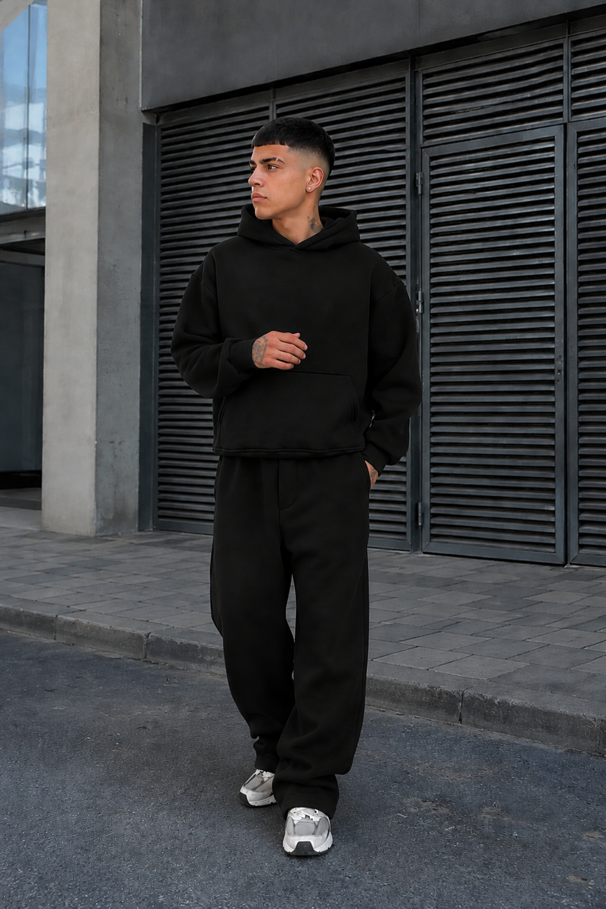 ERKEK Premium Oversize Hoodie Eşofman Takımı Unisex Mevsimlik Rahat Eşofman Takımı — مشکی Brnsftk3 — تصویر 3 از 4