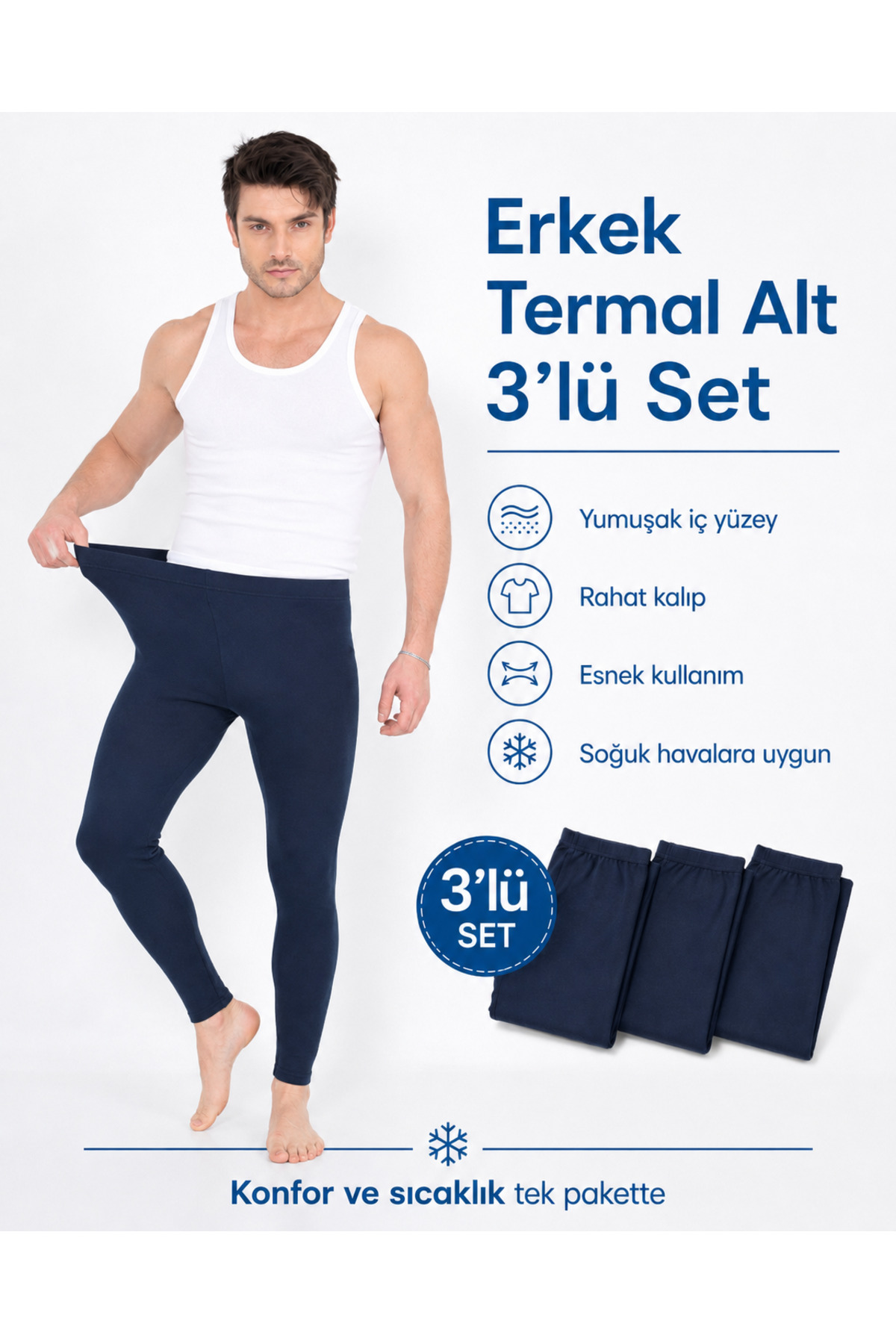 Isıl Termal | Erkek 3'lü Termal Tayt Set LACİVERT ( 3 ADET ) görsel 5