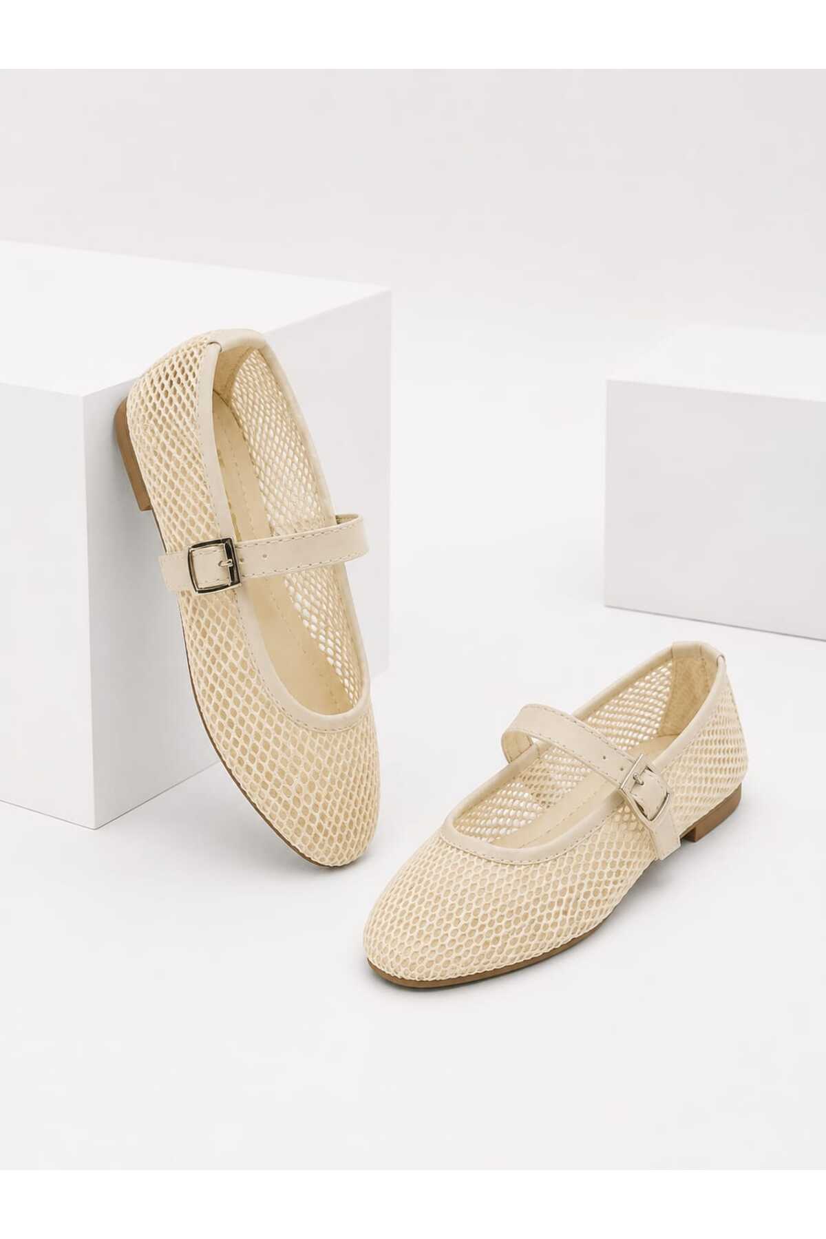 Women's Mesh Mary Jane Flats Casual Stretchy Flats with Shoe Buckle