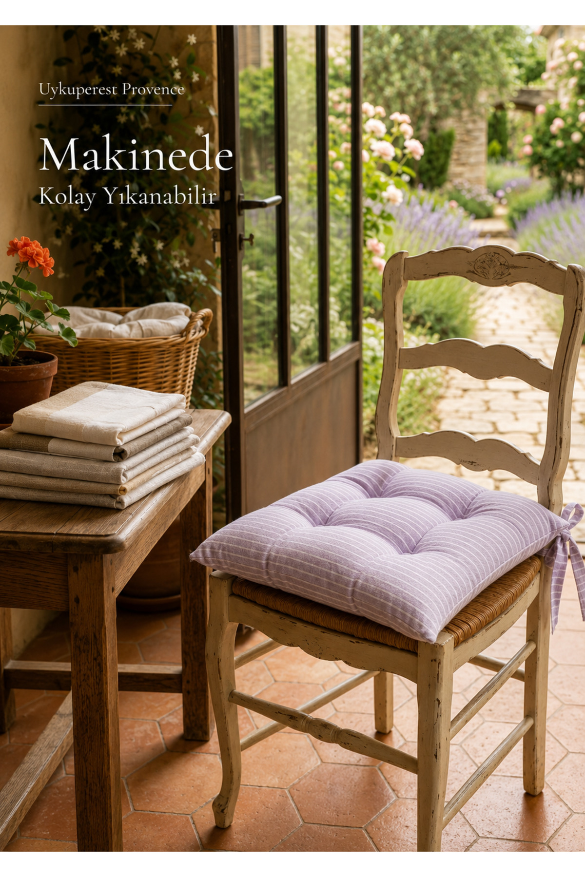 Pastello Pofidik Sandalye Minderi 40x40 Bağcıklı 4 Puntolu Silikon Dolgulu Pamuk Bahçe Balkon Tekli detay