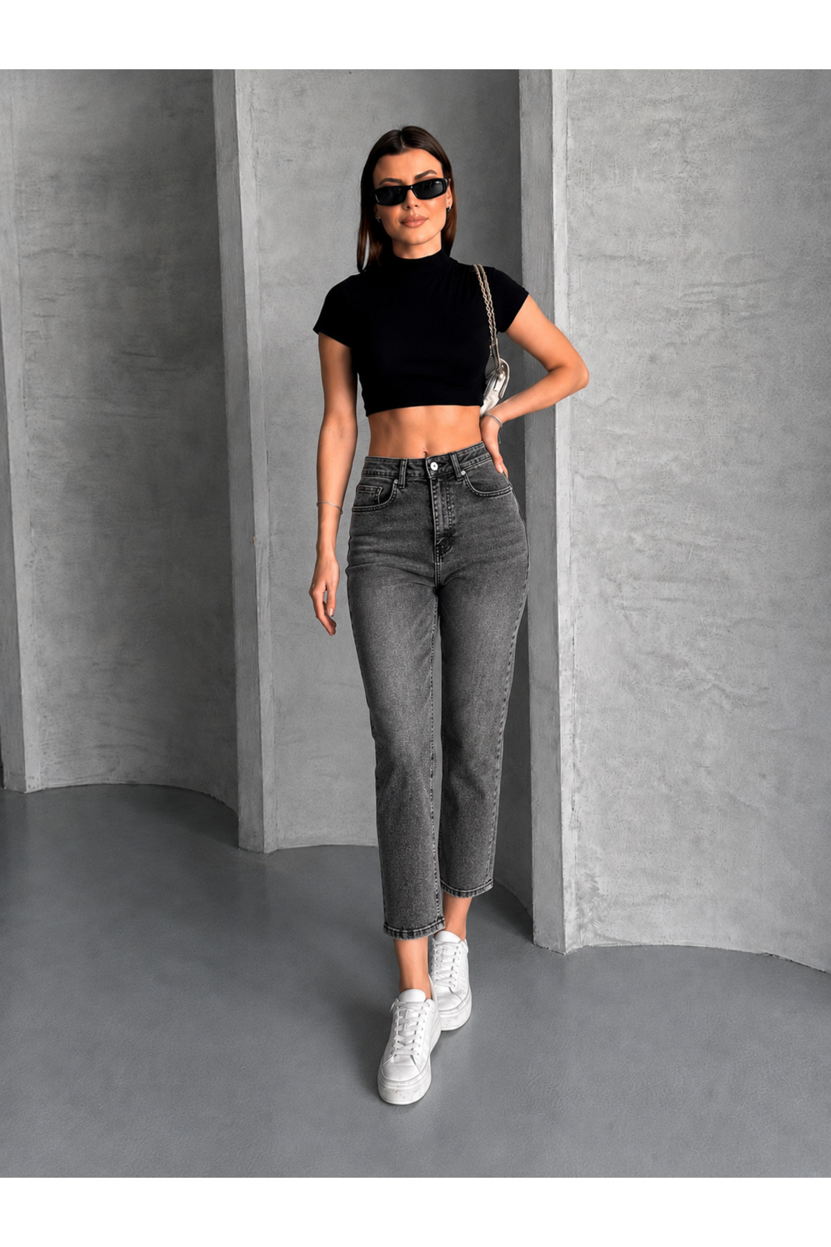 Safari Kadın Yüksek Bel Cropped Kalıp Dar Paça Jean Pantolon görsel 5
