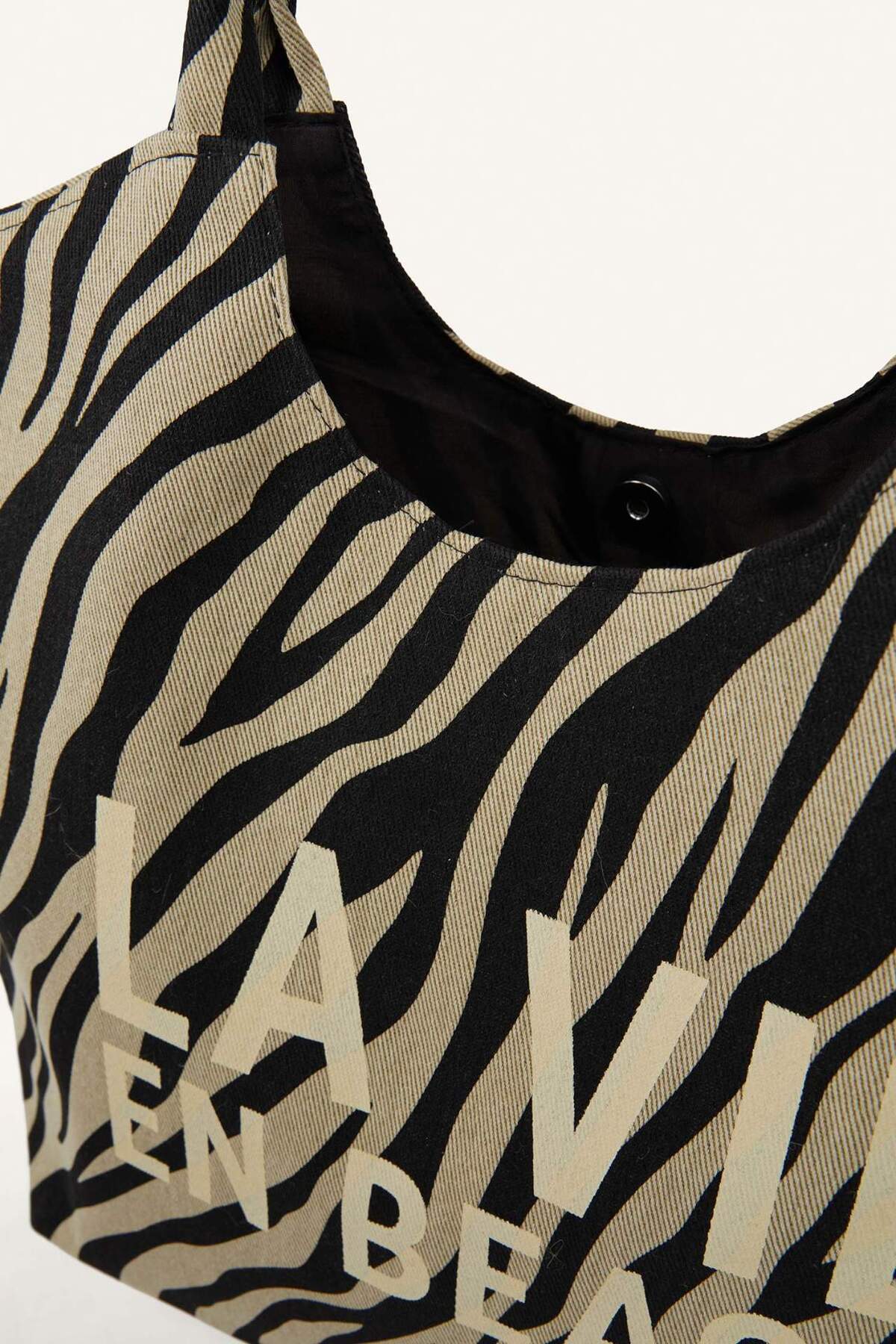 DeFacto Kadın Nakışlı Kanvas Zebra Desenli Plaj Çantası G8716AXNS görsel 3