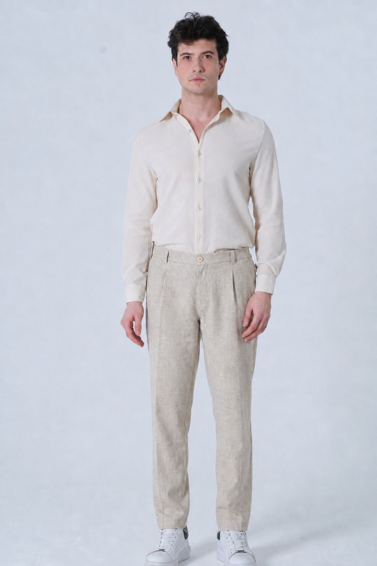 RELAXL %100 Ham Keten S-12XL Battal Boy Pileli Şık Erkek Pantolon görsel 5