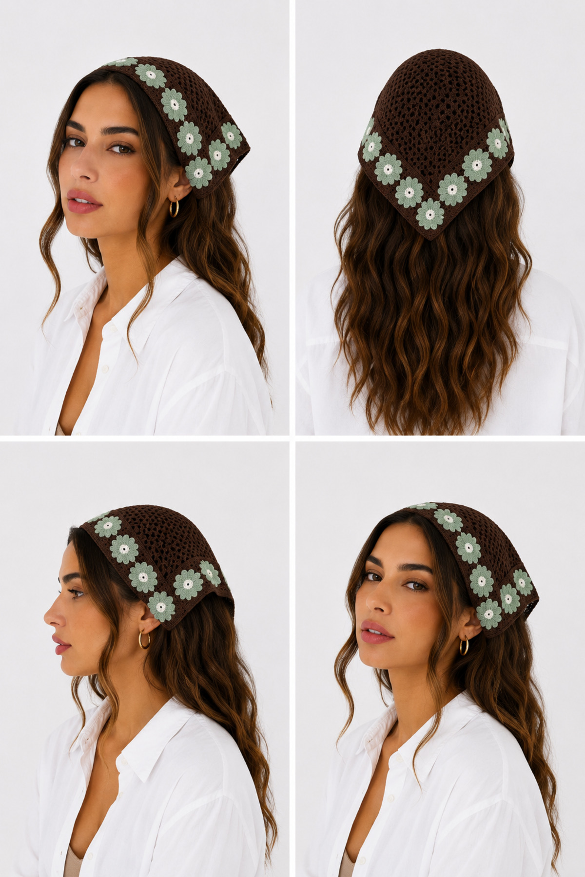 Kadın Örgü Bandana Çiçek Motifli Yazlık Bohem Saç Bandanası