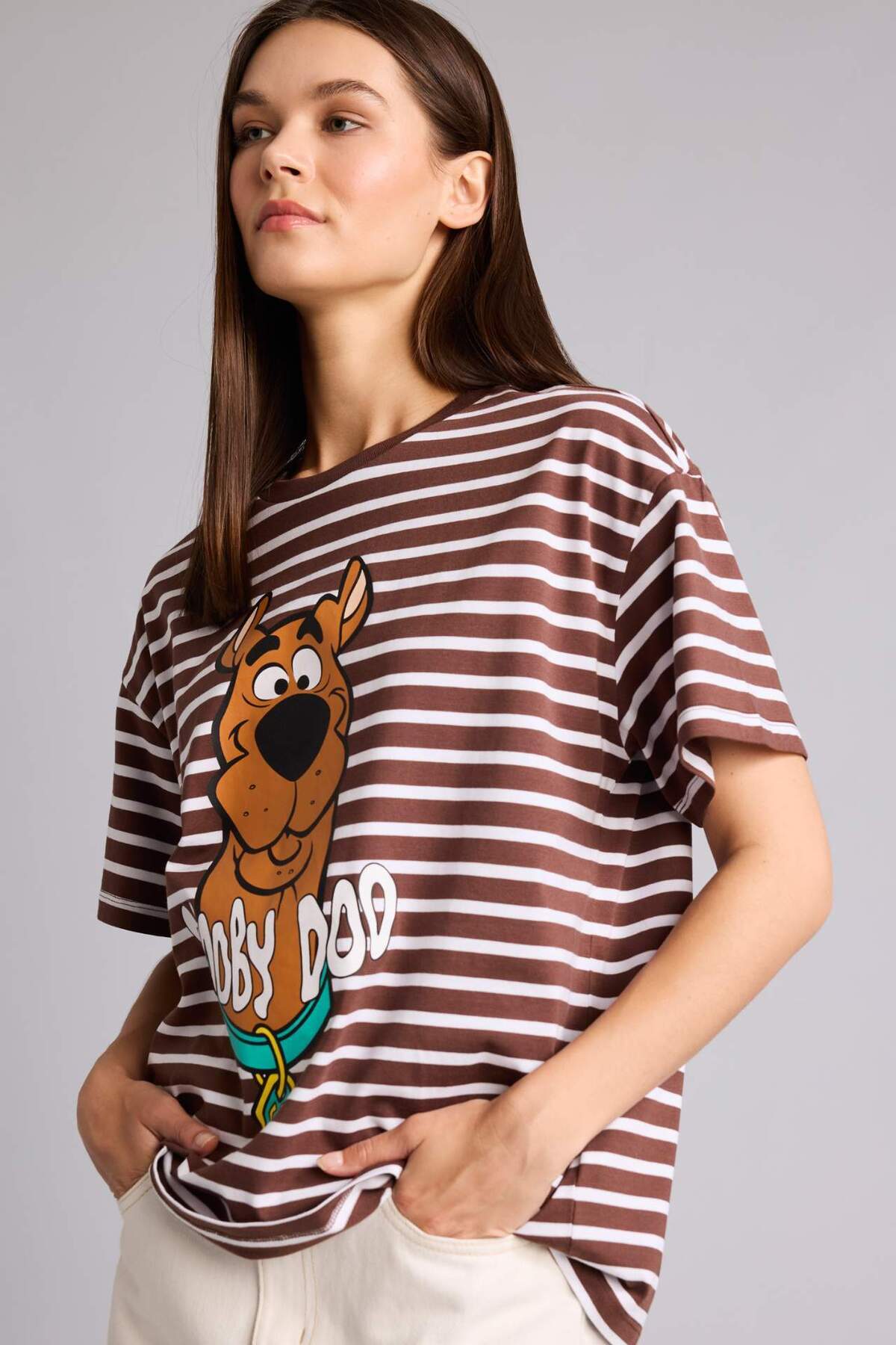 Defacto 100% Cotton Scooby Doo Oversized Crew Neck Printed Short Sleeve T-Shirt H4191Ax26Au