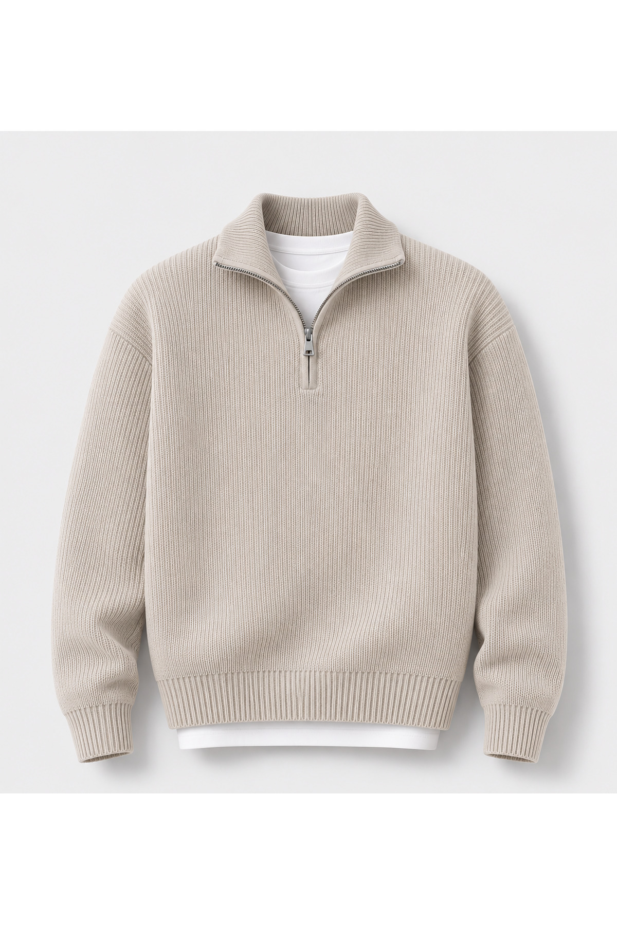 threeoff Erkek Selanik Örme Yarım Fermuarlı Triko Kazak Dik Yaka Kışlık Kalın Dokulu Modern Fit Premium