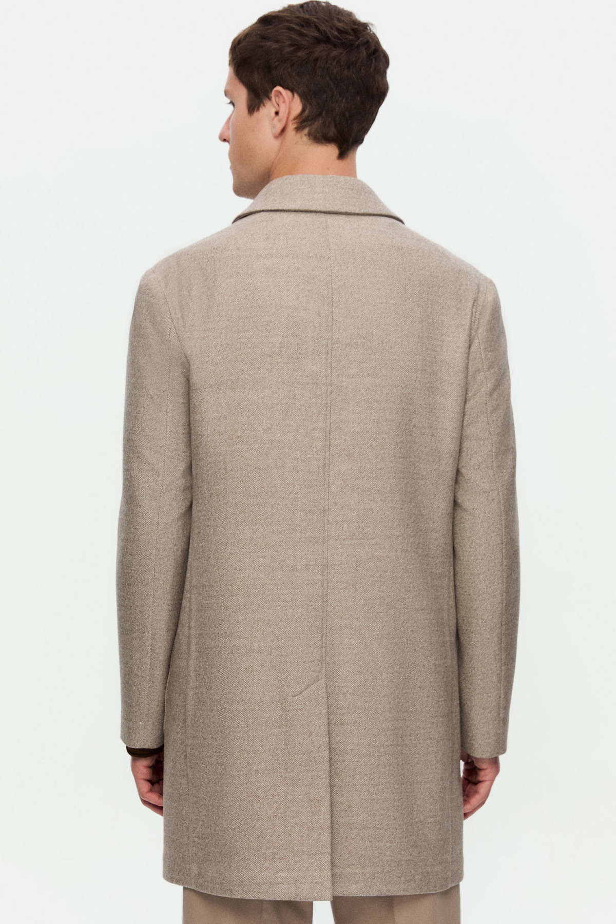 Damat Slim Fit Bej Diyogonal Palto görsel 3