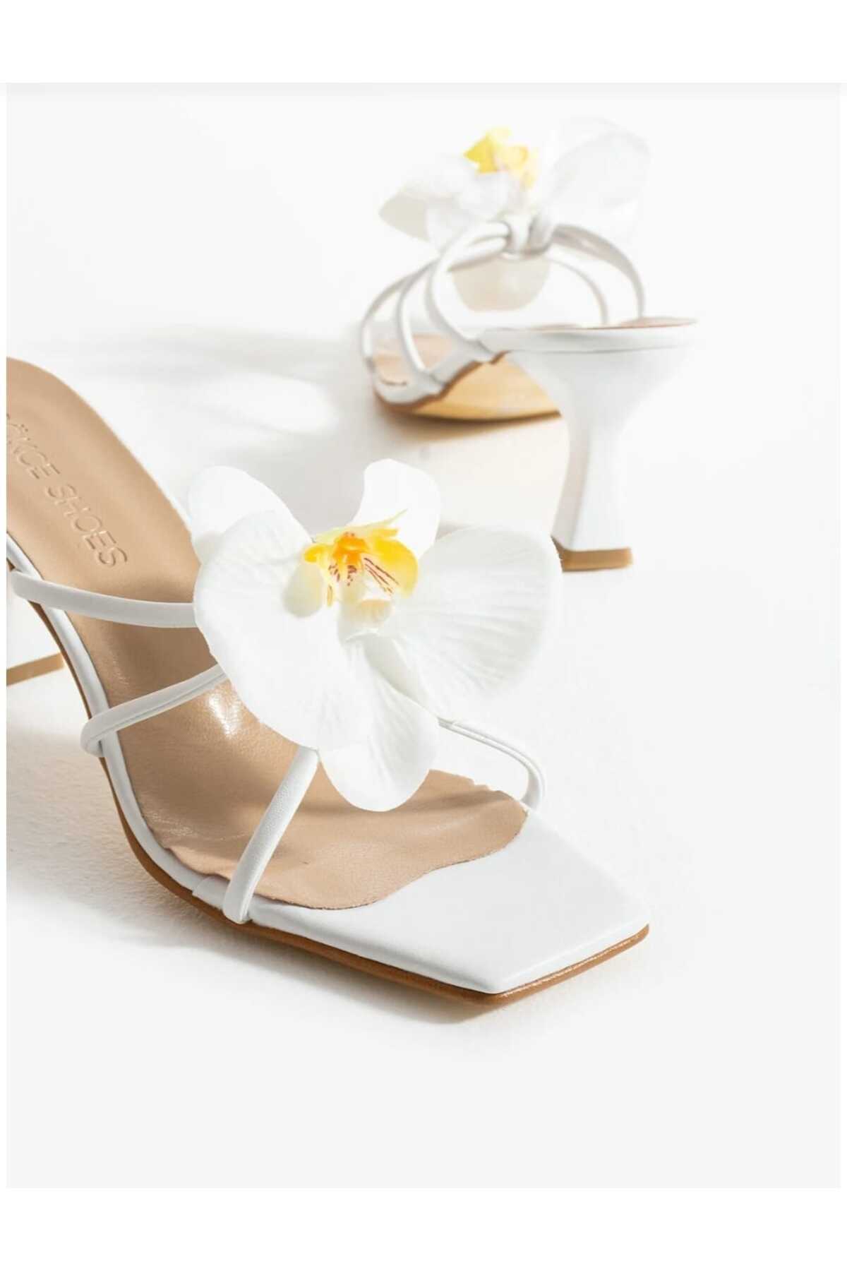 Mira style veloura kelebek 9cm topuk beyaz kadın ayakkabı görsel 3
