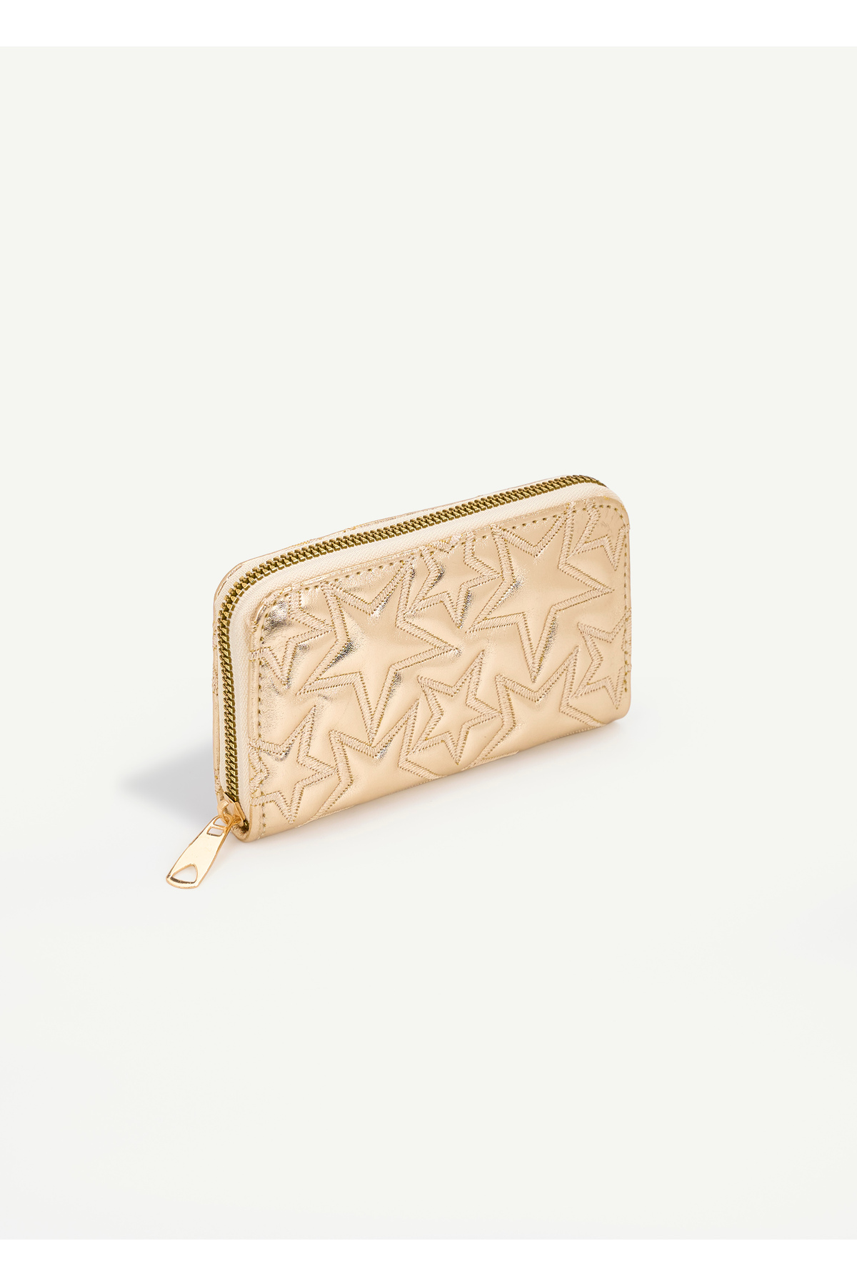 SHAKA Gold SHK336 Yıldız Kabartmalı Fermuarlı Çok Bölmeli Kartlıklı Kadın Cüzdanı görsel 6