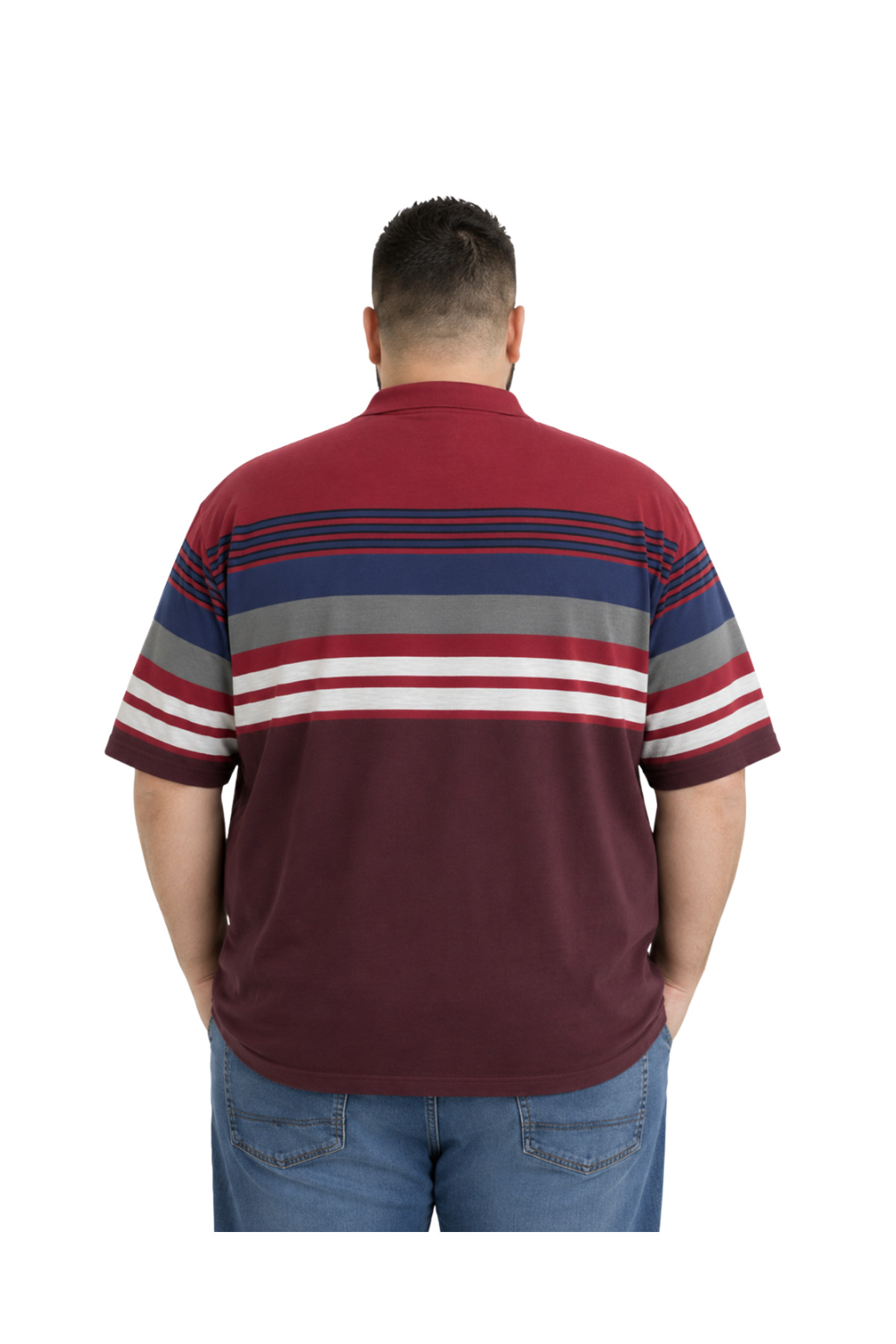 BattalModa Erkek Büyük Beden Bordo Polo Yaka Kısa Kollu Stripe Tişört 5XL-6XL-7XL-8XL görsel 3